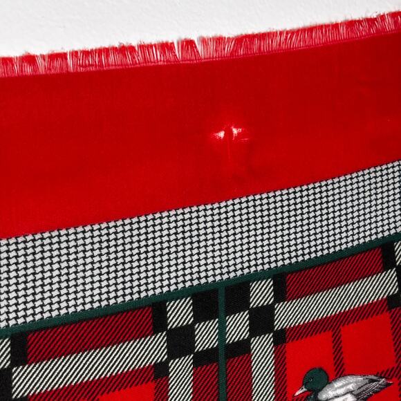 Vintage JP Collections Plaid Duck Scarf Red Green Polyester 45" Square AS IS - Picture 2 of 16